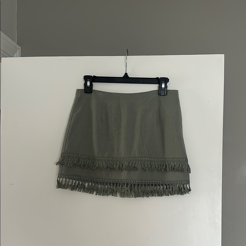 Olive Fringe Skirt